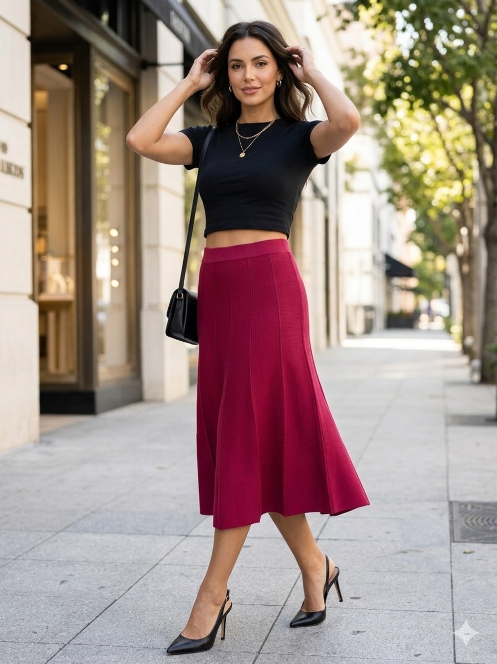 Zimmermann Wine-Red Midi Skirt